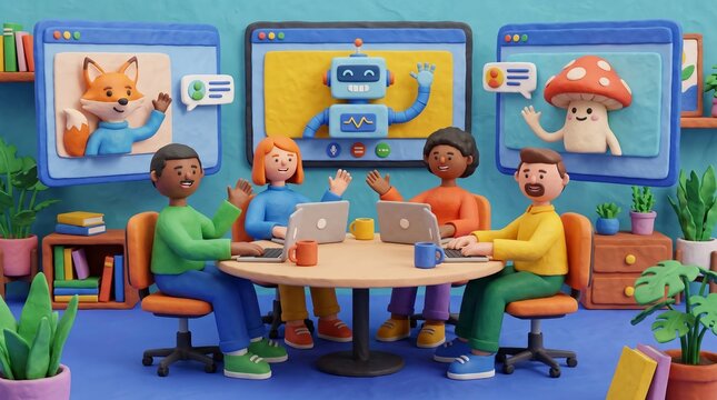 Hybrid Work Team Collaboration and Remote Communication Concept