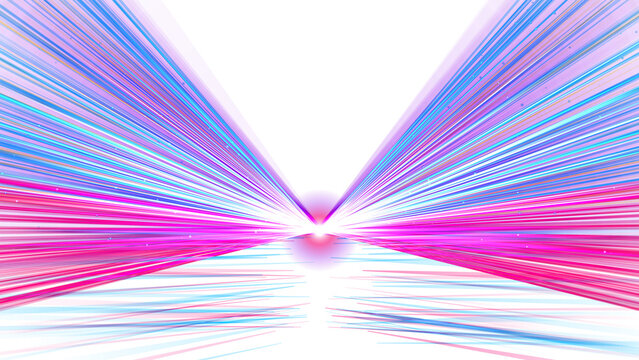 Abstract light burst background. Glowing blue and pink rays emanating from center. Dynamic digital effect for technology and motion design.