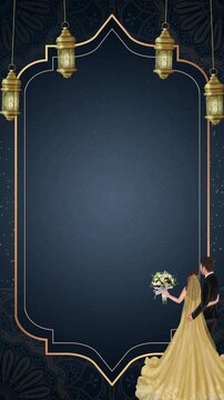Wedding Invitation Nikah Bride and Groom in Wedding Frame with Lanterns Illustration Video