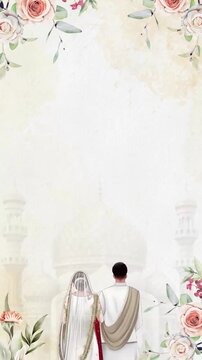 Wedding Invitation Nikah Bride and Groom Standing Before Mosque Watercolor Illustration Video