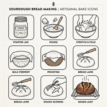 Artisanal Sourdough Baking and Fermentation Process Icons