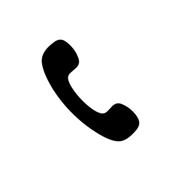 Black classic telephone handset icon on transparent background for call center and contact us support.