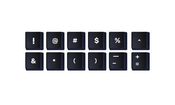 3D Keyboard Symbol Keys Set Isolated on Transparent Background PNG, Computer Special Character Buttons