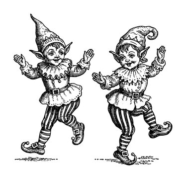 Two dancing Christmas elves
