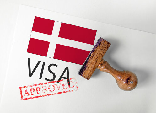 Denmark Visa Approved with Rubber Stamp and flag
