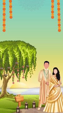 Wedding Invitation Assamese Wedding Couple in Traditional Attire at Sunset Illustration Video