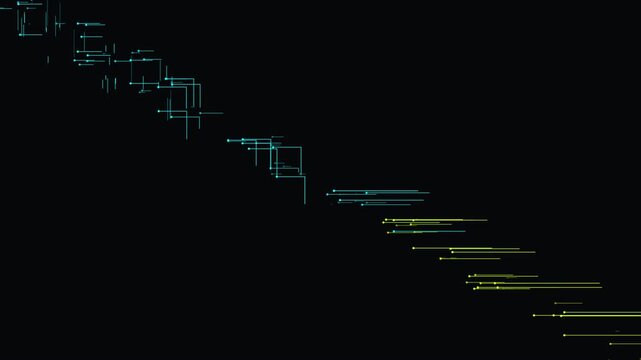Abstract digital data stream, blue and yellow lines, 4K