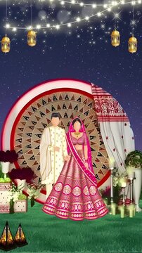 Wedding Invitation Assamese Wedding Couple in Traditional Attire Illustration Video