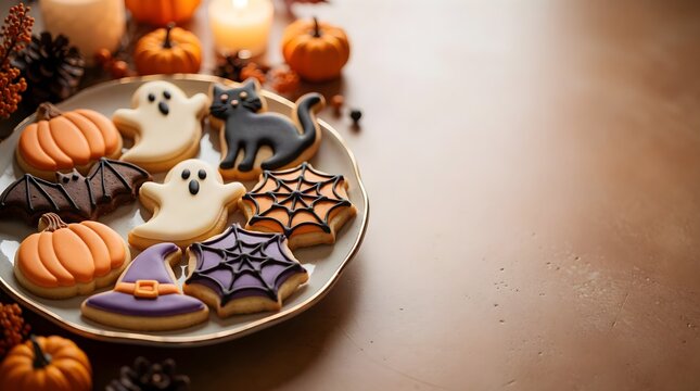 Halloween Iced Sugar Cookies with Pumpkin, Ghost and Spider Web Decorations