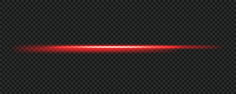Horizontal Red Laser Beam with Bright Neon Glow on Black Background