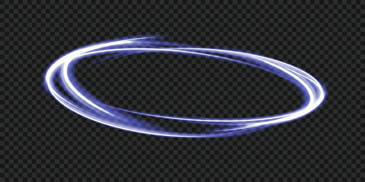 Blue Neon Ring Glow Effect &ndash; Abstract Light Speed Lines, Glowing Circular Frame and Futuristic Motion Ellipse