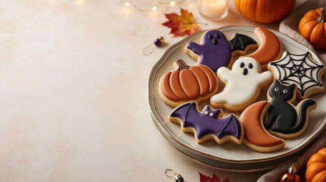 Halloween Iced Sugar Cookies with Ghost, Pumpkin and Spider Web Decorations