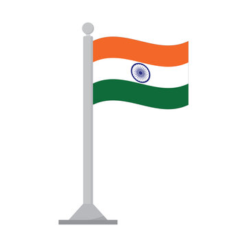 India National Flag with Ashoka Chakra Waving on a Freestanding Indoor Flagpole Isolated on White Background