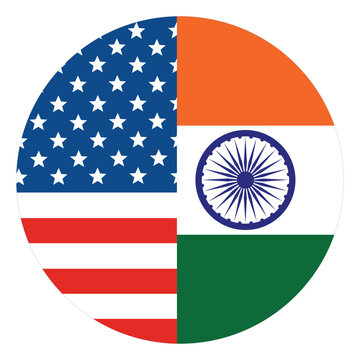 United States and India Combined Circular Flag Design with Ashoka Chakra and American Stars and Stripes