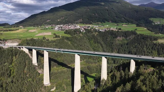 Aerial View of Europabrucke Over Wipptal Valley Near Innsbruck, Austria