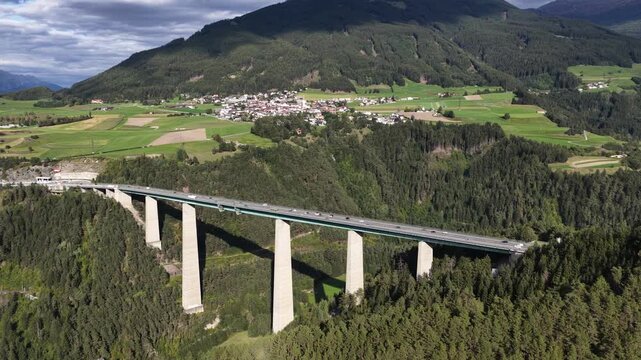 Aerial View of Europabrucke Over Wipptal Valley Near Innsbruck, Austria