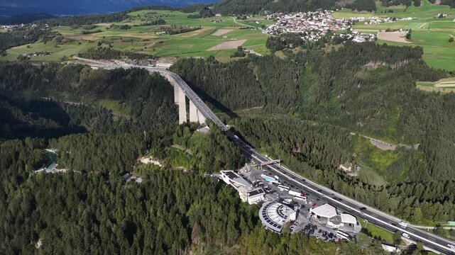 Aerial View of Europabrucke Over Wipptal Valley Near Innsbruck, Austria