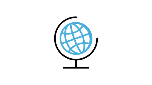 Globe icon animation. World, earth, planet, global animated video for education, navigation, travel, map, geography. Motion graphics with alpha channel