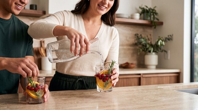 Woman Making a Festive Christmas Mocktail at Home