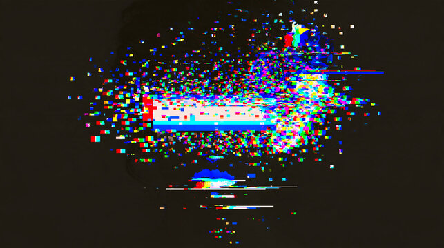 
Abstract Glitch Human Face with Digital Pixel Distortion on Dark Background