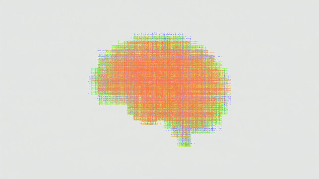 Abstract Pixelated Brain Illustration Isolated on White Background