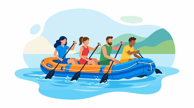Diverse Coworking Team Rowing Boat Together for Team Building