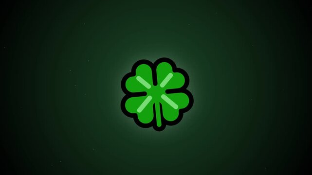 Six green four leaf clovers floating on a dark background