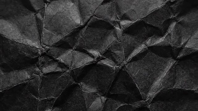 Black crumpled paper background texture close up motion loop