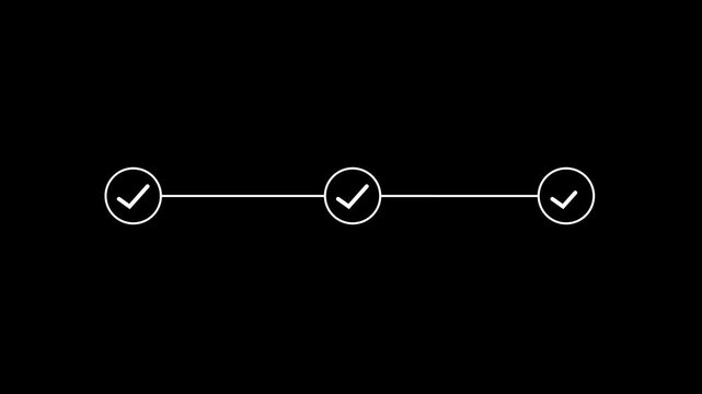 3 step infographic process with check mark. infographic step by step process sign animation on blank background, step process success with check marks Business animation