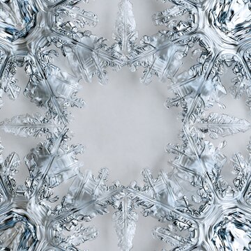 Macro closeup of intricate crystal snowflake pattern for winter season art