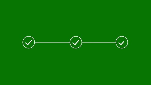 3 step infographic process with check mark. infographic step by step process sign animation on green background, step process success with check marks Business animation