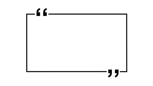 square quote box icon animation. Rectangular quote mark graphic animation. Animated square quote frame design for textual quotation white background. Motion graphics of concept animation