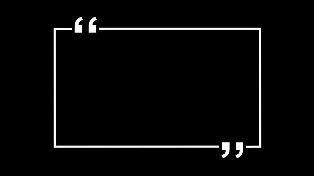 square quote box icon animation. Rectangular quote mark graphic animation. Animated square quote frame design for textual quotation black background. Motion graphics of concept animation