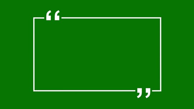 square quote box icon animation. Rectangular quote mark graphic animation. Animated square quote frame design for textual quotation green background. Motion graphics of concept animation