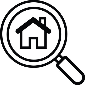 Home Search Icon with Magnifying Glass for Real Estate Property Finding Design