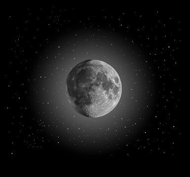Paris, France - 09 05 2025: Detail view of a full moon by night from the city