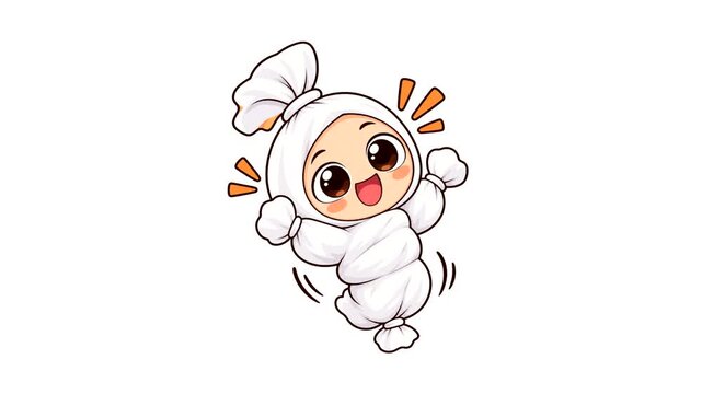 Title: Cute Pocong Ghost Animated Loop &mdash; Indonesian Folklore Character Appear Disappear