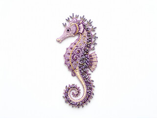 Purple ornamental seahorse with intricate patterned details on white background © Yuliia