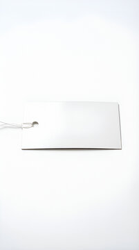 Blank white price tag with string attached on white background