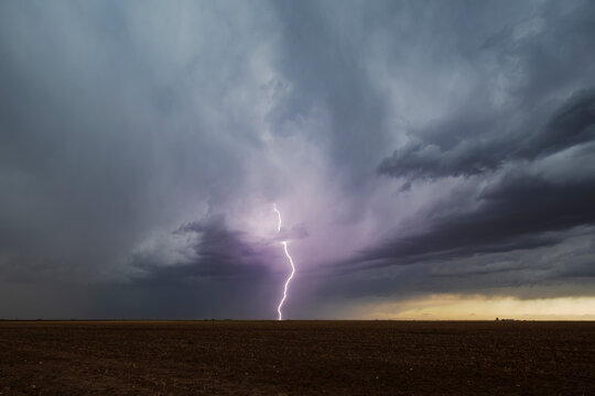 Lightning Strike over storm clouds on plains near floydada texas