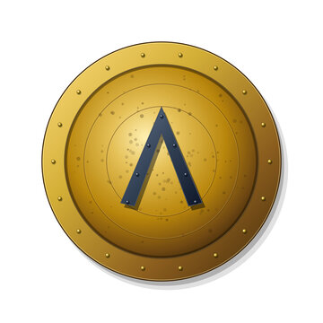 Ancient Spartan bronze hoplon round shield with lambda chevron vector