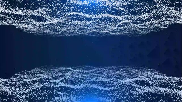 Abstract blue particle wave digital technology background with glowing particles futuristic motion graphics for science, ai, cyber, and big data animation loop video..