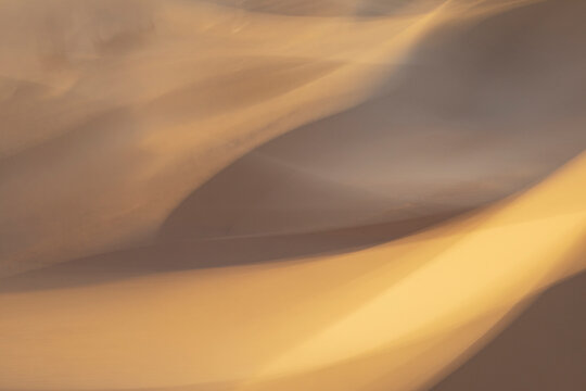 Sand dunes captured with intentional movement in erg lehoudi, Morocco