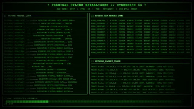 Cyberdeck Terminal Uplink Cyber Hacking Screen.