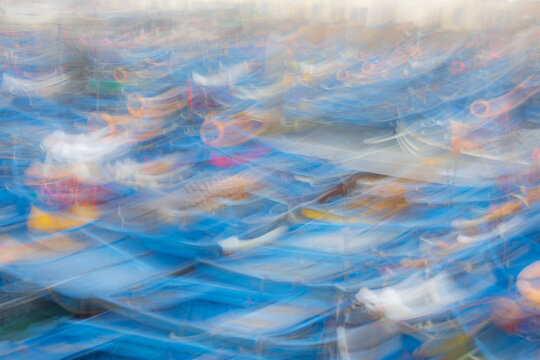 Fishing Boats at harbor in essaouira Morocco with motion blur