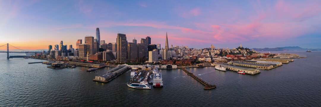 San Francisco skyline with pier 14 waterfront