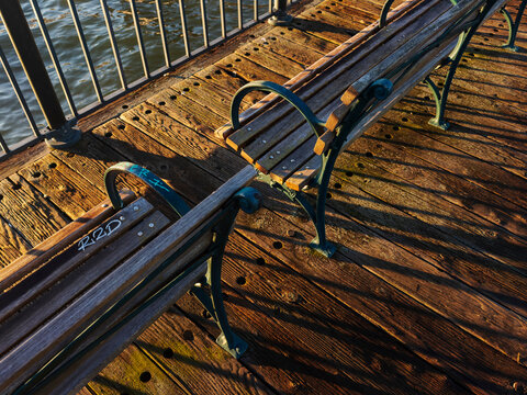 Bench on Pier 7 at Sunrise on the embarcadero