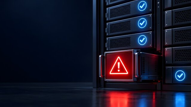 Server rack with warning light and status indicators data center