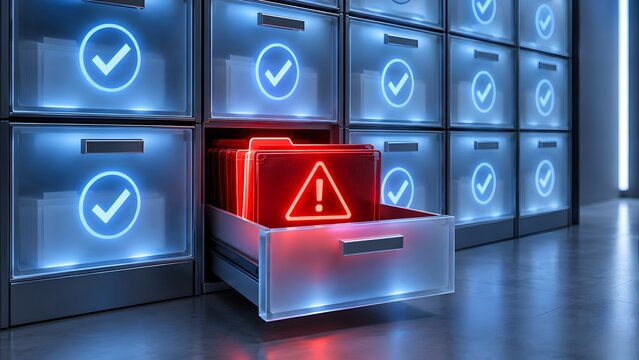 Digital Archive with Warning Alert and Checkmarks