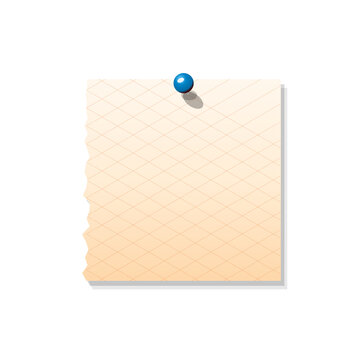 Peach isometric grid sticky note with blue pushpin vector